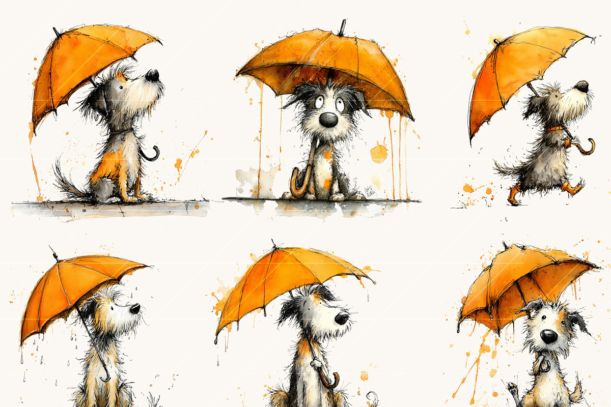 Dogs with Umbrellas Clipart Bundle, an Animal Illustration by Design Scotch (Photo 6 of 10)