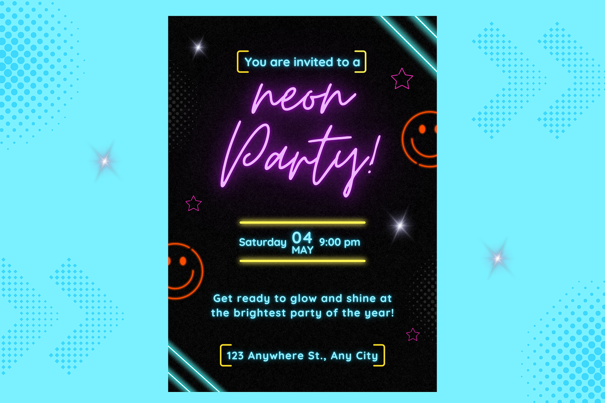 Neon Party Invitations Templates, a Templates & Theme by TemplateCastleStore (Photo 7 of 9)