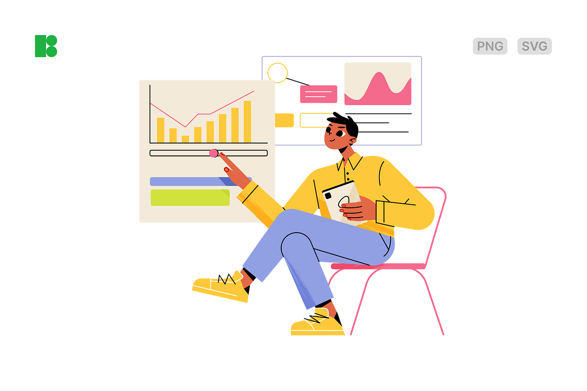 Man studying financial analytics, a Finance Illustration by Icons8