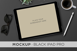 Mockup . Black iPad Pro & Pencil
