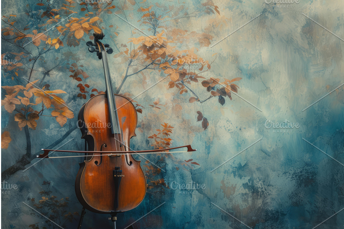 Autumn serenade vintage violin with, an Illustration by Ylivdesign