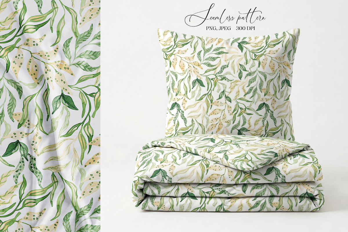 Watercolor Spring Foliage Pattern, a Pattern Graphic by SirenaArt (Photo 9 of 15)