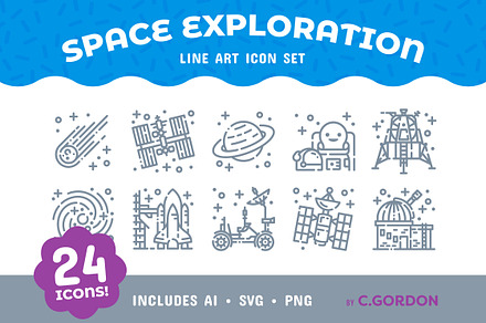 Space Exploration Line Art Icon Set
