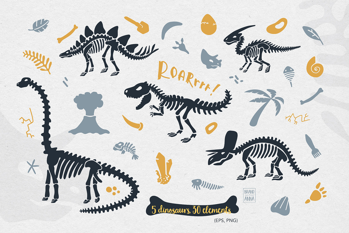 Dinosaur skeletons vector clipart, an Animal Illustration by Brandianna (Photo 3 of 7)