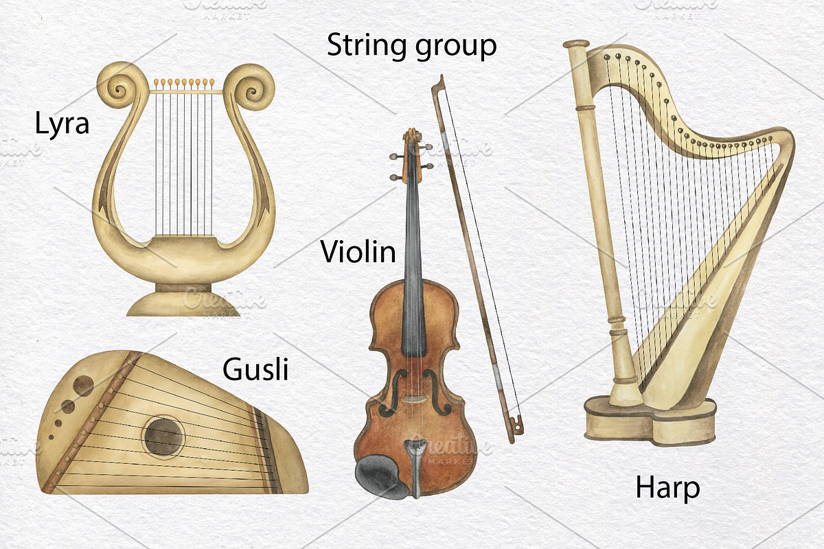 Musical Instruments Watercolor Set, an Education Illustration by KathrineWatercolor (Photo 5 of 9)