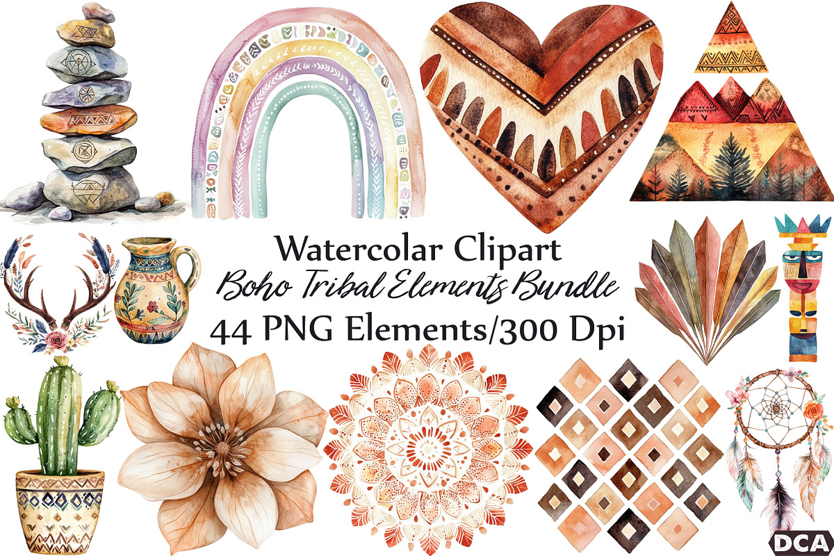 Boho Tribal Elements Bundle, an Illustration by DreamCafeArt (Photo 1 of 7)