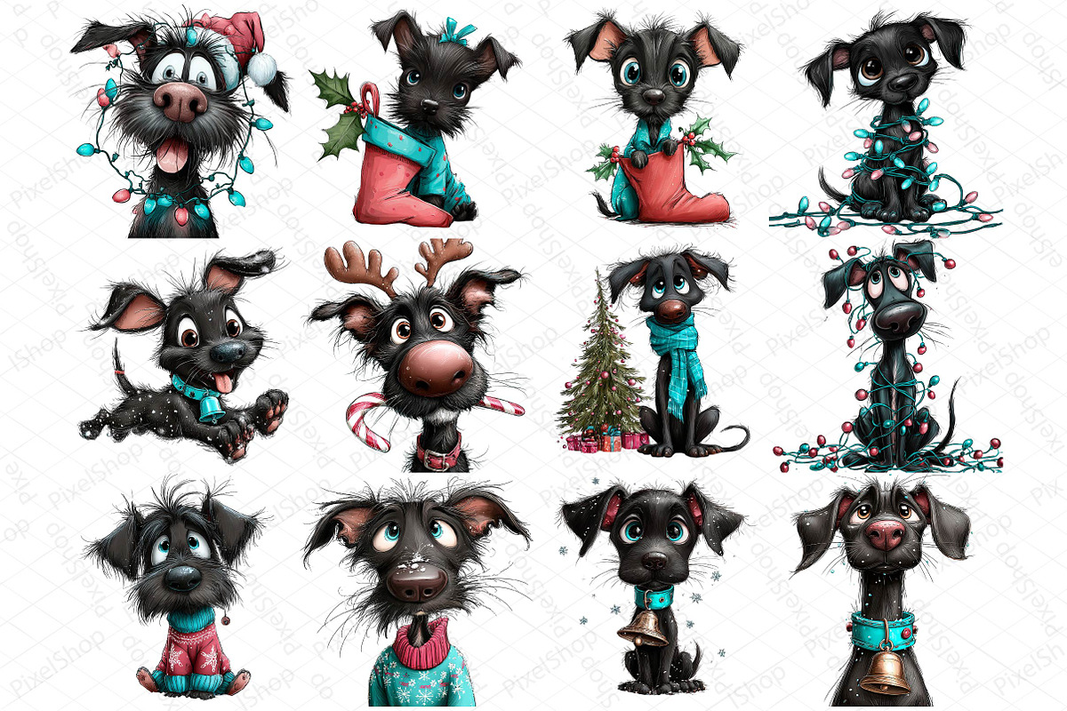 Whimsical Christmas Black Dog Clipar, an Illustration by DreamPrint404 (Photo 4 of 7)