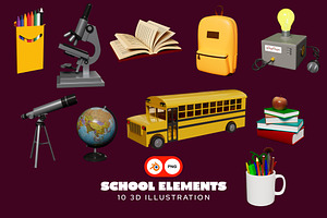 School Elements 3D Illustration Pack