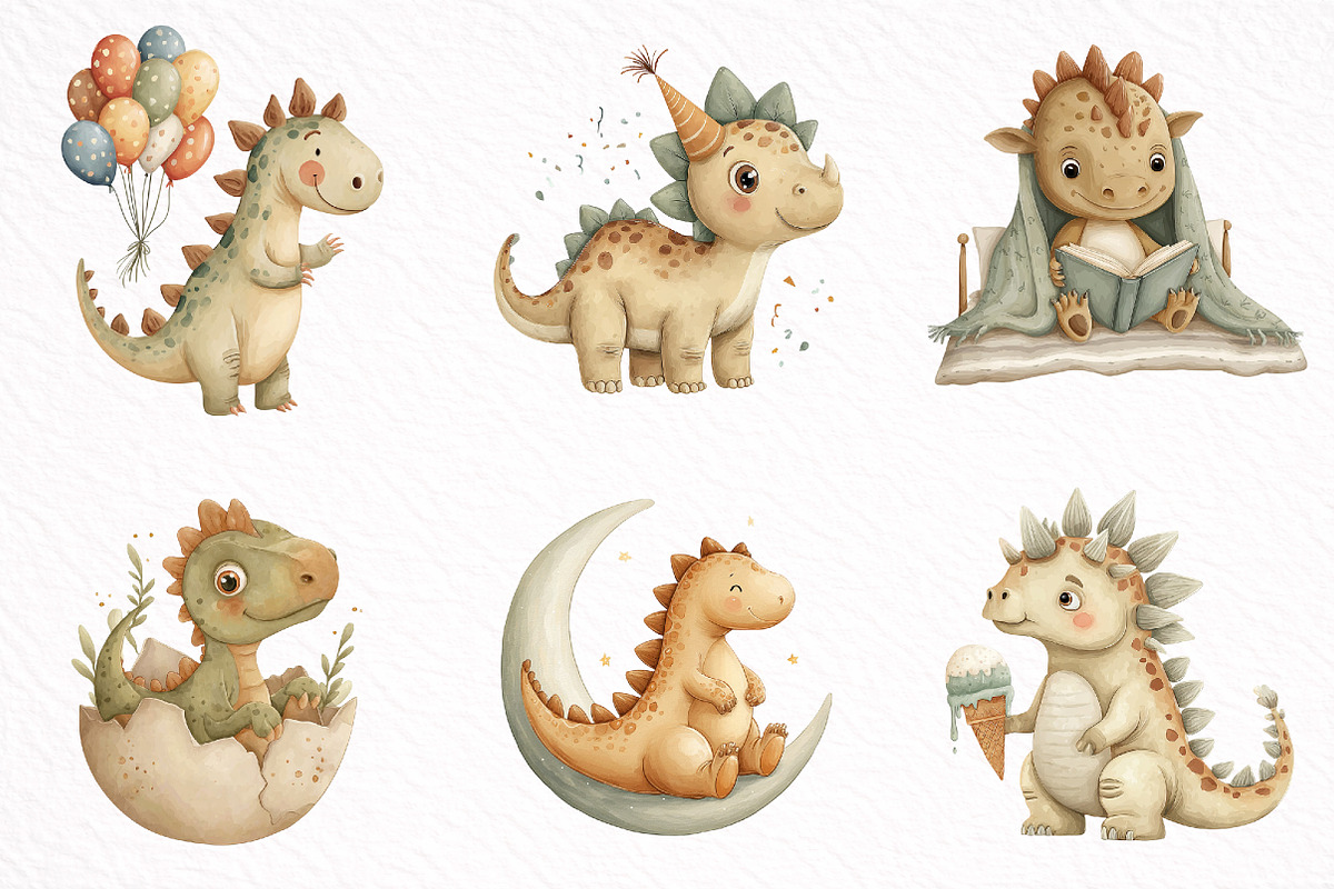 Watercolor Baby Dinosaur Clipart, an Illustration by DreamArtGraphic (Photo 8 of 8)