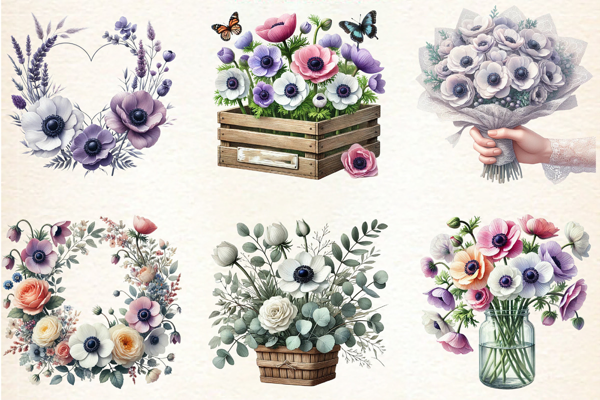 Spring Anemones Flowers Clipart Flor, an Illustration by DreamArtGraphic (Photo 5 of 5)