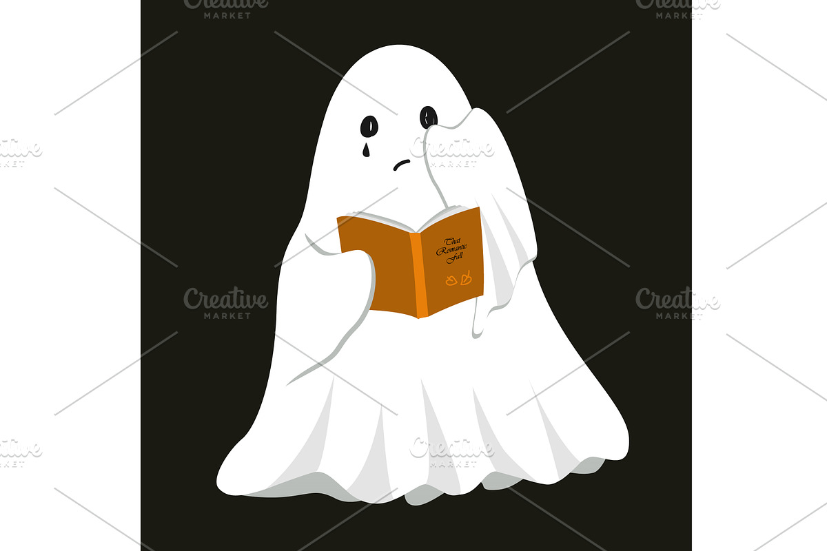 Cute ghost reading book crying on, an Illustration by Toltemara