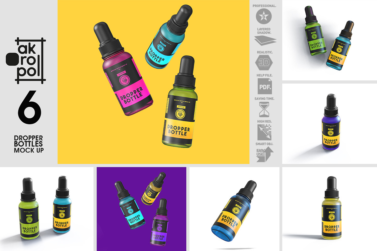 Dropper Bottles Mock Up, a Cups & Container Mockup by akropol (Photo 6 of 6)