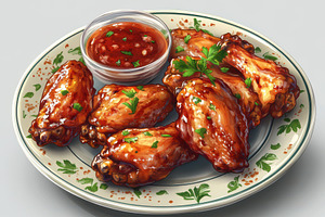 Plate of chicken wings with sauce il, a Food & Drink Photo by Pixeness Studio