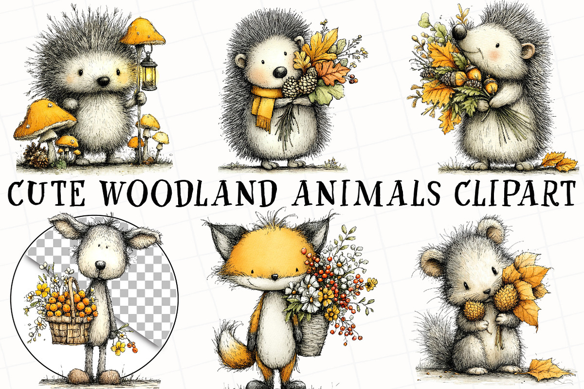 Cute Woodland Animals Clipart, a Seasonal Illustration by OK Design (Photo 2 of 6)
