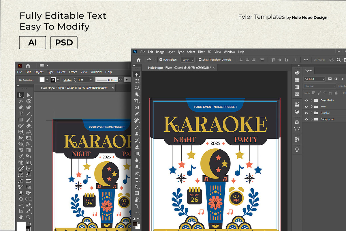 Folk Art Karaoke Flyer Template, a Flyer Template by Hole Hope Design (Photo 4 of 5)