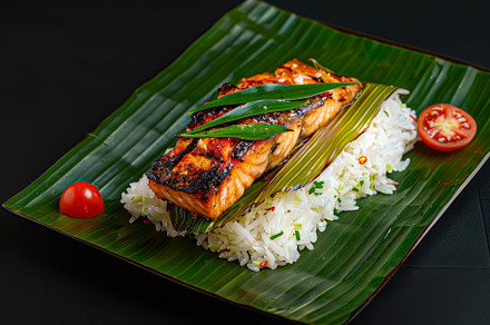 A beautifully presented grilled salm, a Photo by Tanuart