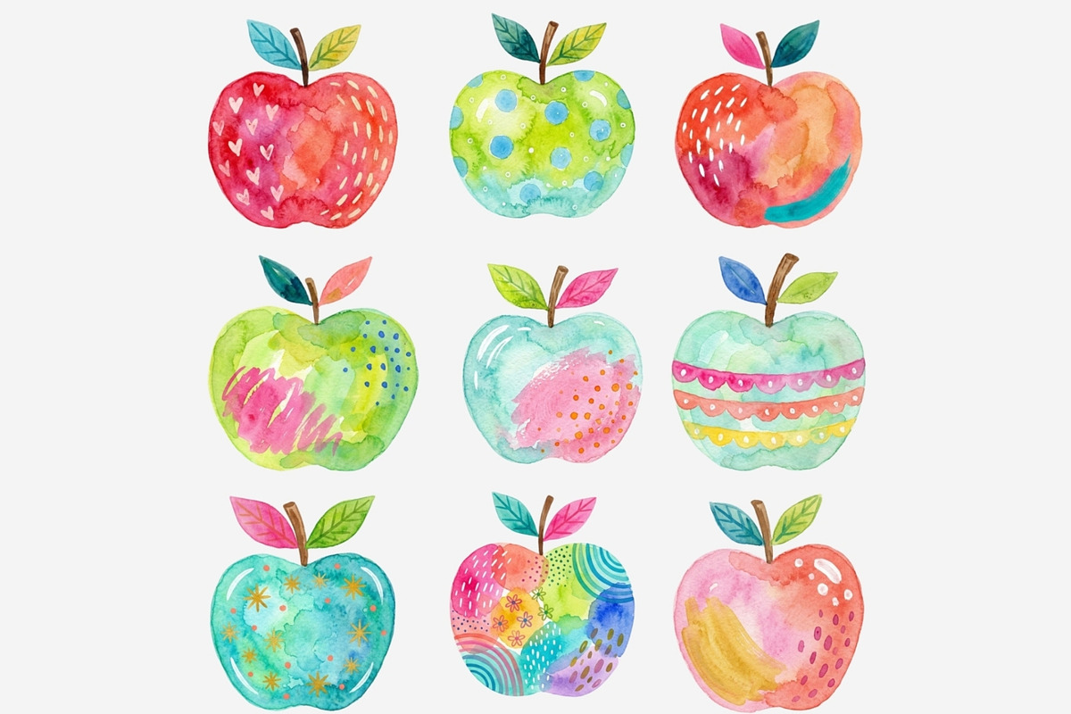 Watercolor Folk Art Apple Clipart, a Seasonal Illustration by Tanya Kart (Photo 7 of 10)