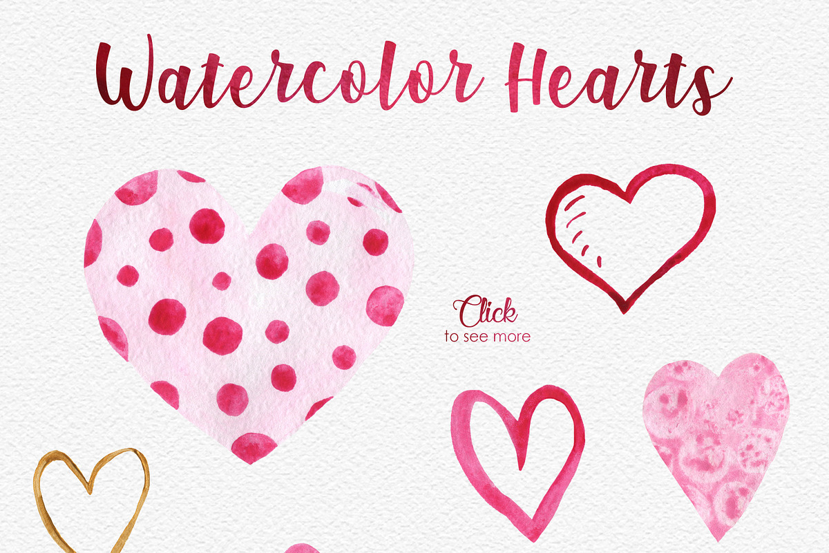 Lovely Hearts Watercolor Clipart, a Decorative Illustration by LeMagiqueBoutique (Photo 2 of 6)