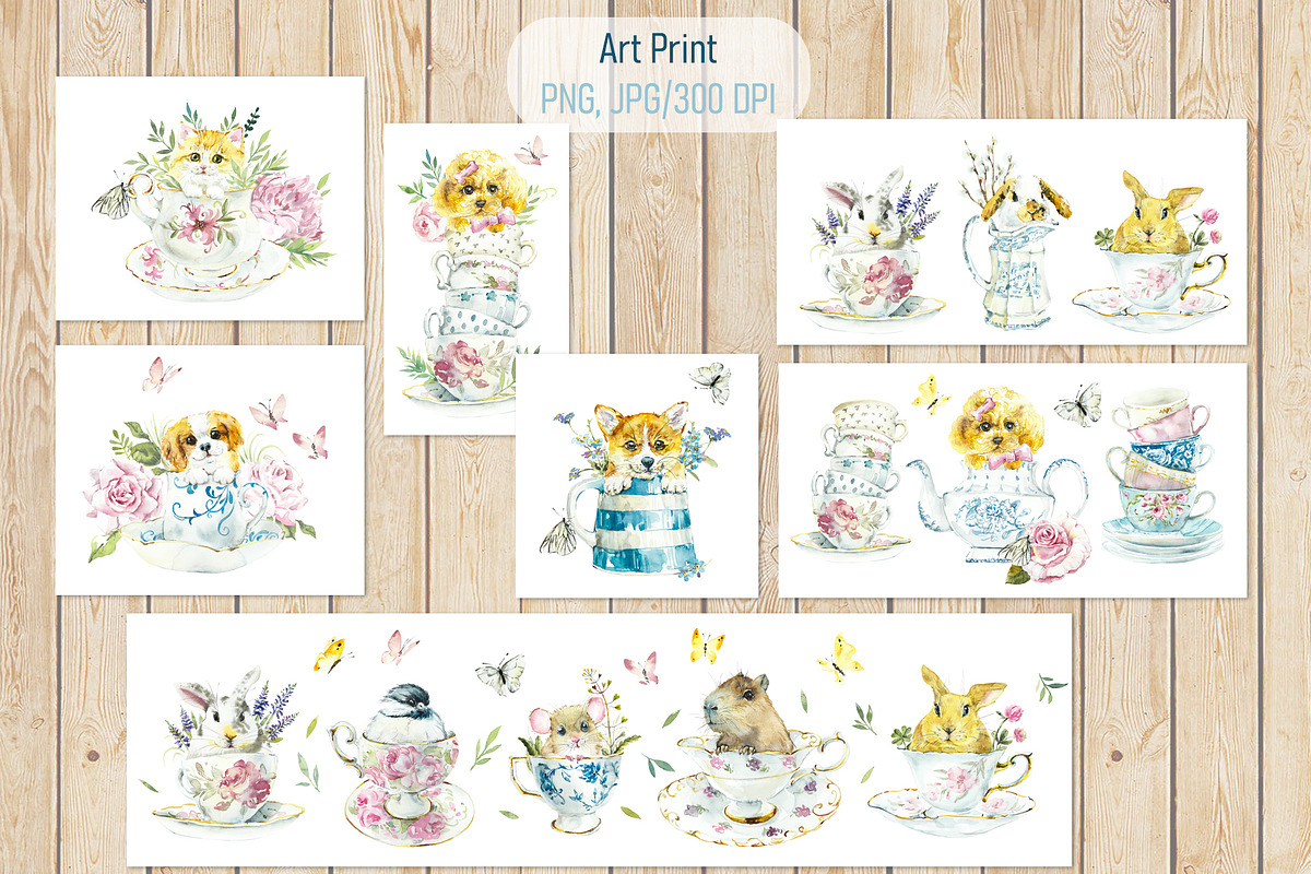 Cute Fluffy Tea Time, an Animal Illustration by Budogoshch (Photo 8 of 15)