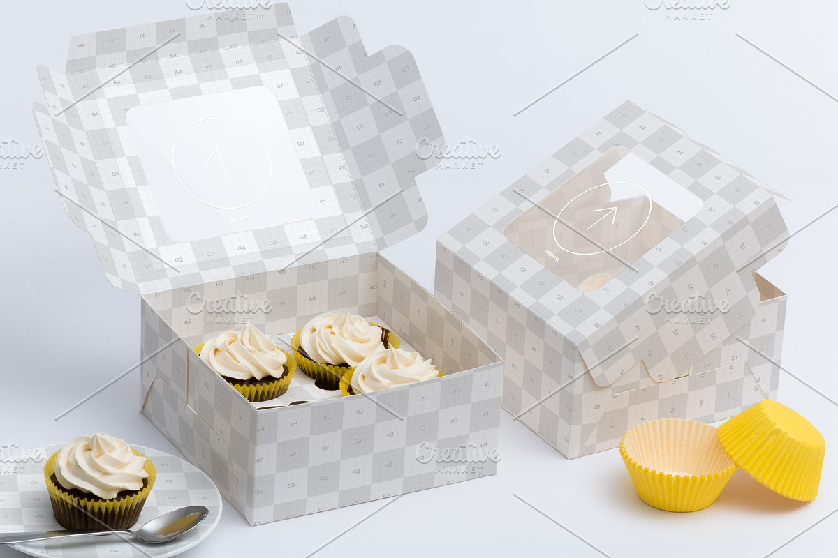 Four Cupcake Box Mockup 01, a Cups & Container Mockup by Ktyellow (Photo 3 of 3)