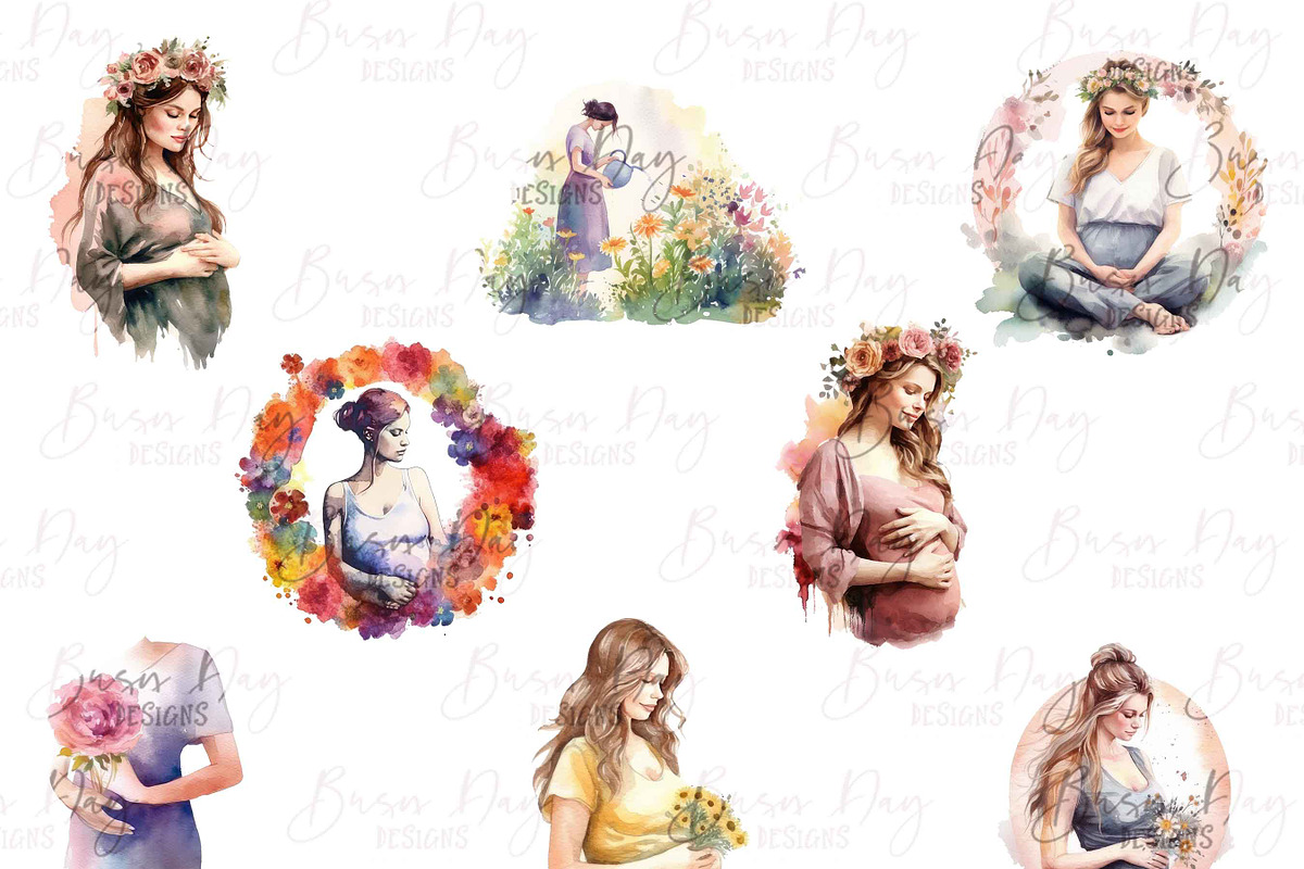 Watercolor Pregnant Women Clipart, a Person Illustration by BusyDaydesign (Photo 4 of 8)