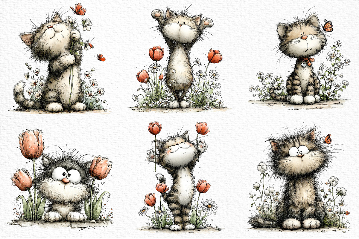 Whimsical Spring Cat Clipart, an Illustration by Craft Nest (Photo 3 of 12)