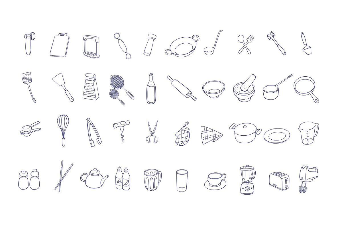 Kitchen Set Handdrawn Illustration, an Object Graphic by SLAB! Design (Photo 2 of 2)