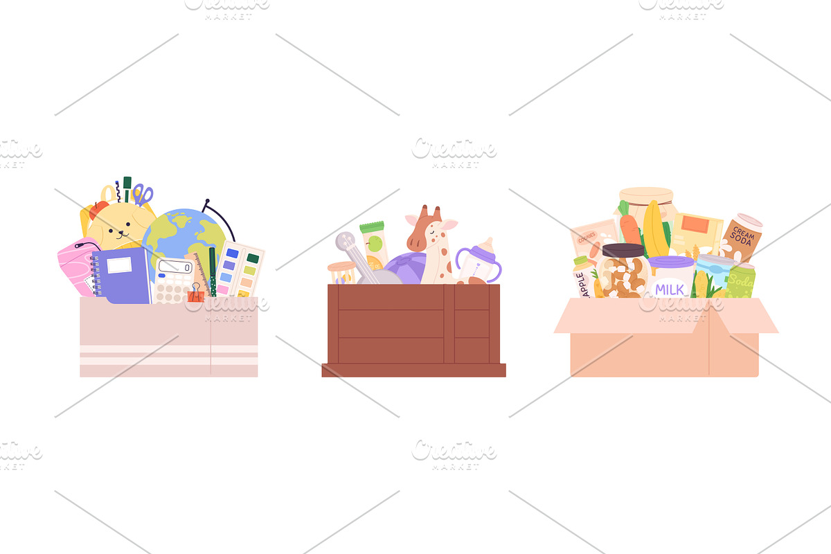 Charity boxes. Donation box with, a Food Illustration by LadadikArt