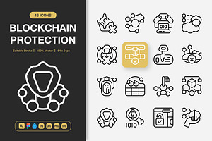Blockchain Protection Icons, an Outline Icon by Spacepixel Creative