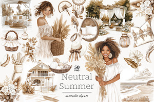 Summer Clipart Beach Art | Neutral