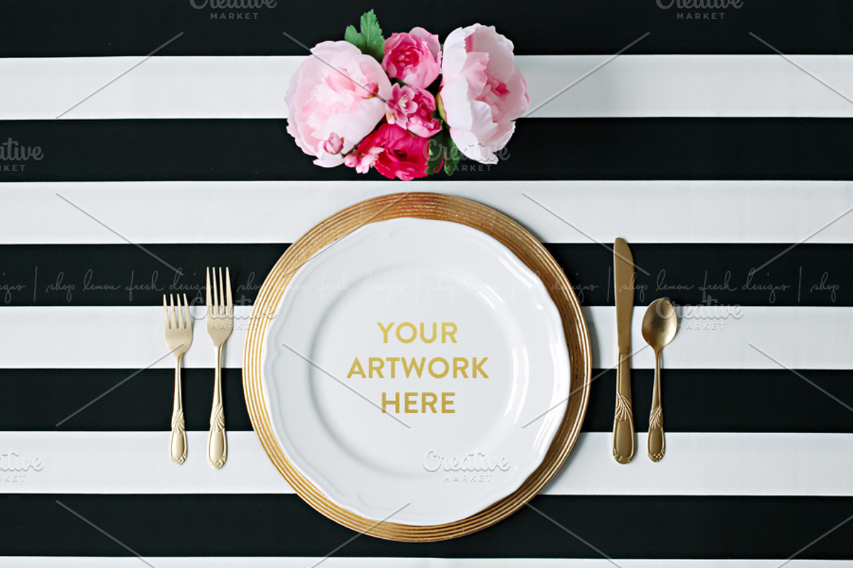 Black and White Styled Place Setting, a Product Mockup by White Turquoise Co.