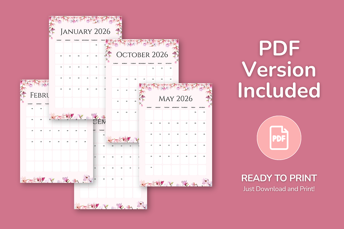 2026 Canva Flower Calendar Template, a Card Template by Snapybiz (Photo 2 of 10)