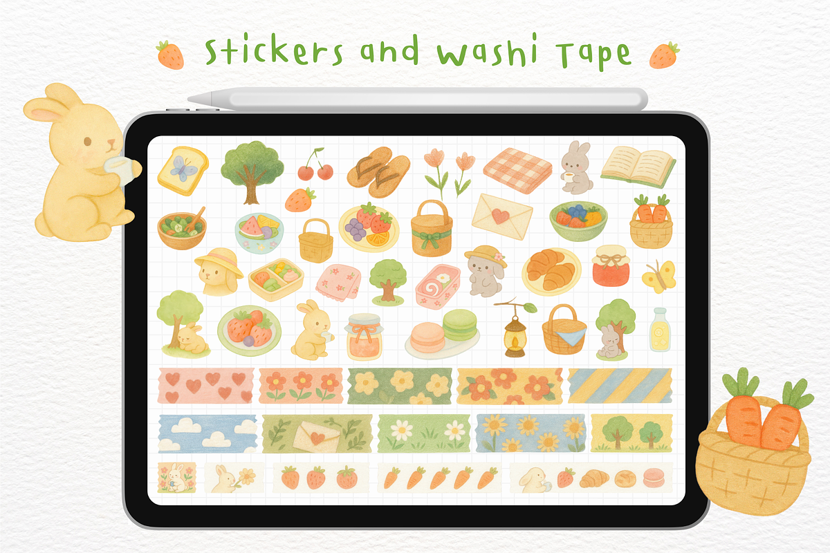 Bunny Picnic Goodnotes Stickers, a Decorative Illustration by mimimeow (Photo 2 of 3)