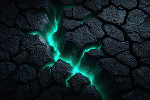 Rough concrete surface with glowing cracks in dark lighting creating an eerie a, a Photo by AlyaAnd