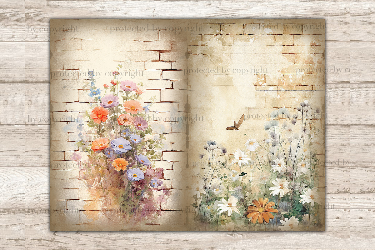 Flower Junk Journal Pages, a Decorative Illustration by GlamArtZhanna (Photo 6 of 9)