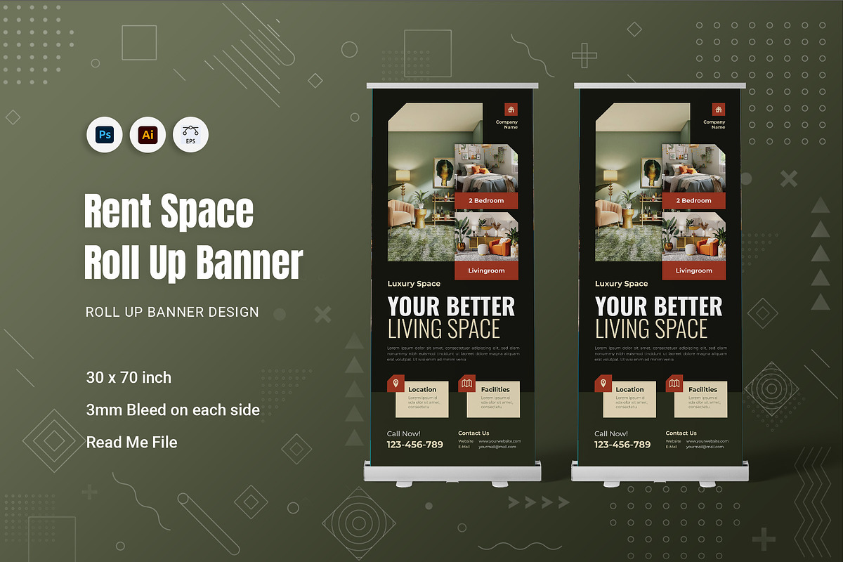 Rent Space Roll Up Banner, a Print Template by Fannan Studio (Photo 1 of 2)
