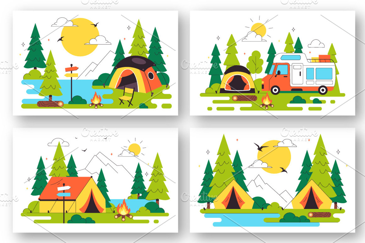 10 Summer Camping Illustration, a Seasonal Illustration by denayunebgt (Photo 2 of 4)