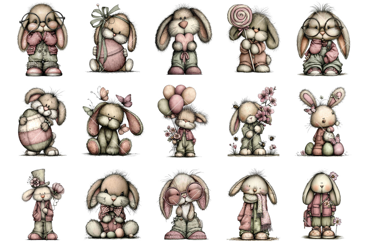 Whimsical Easter Bunny Clipart, an Illustration by OK Design (Photo 3 of 6)