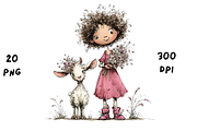 Whimsical Floral Girl and Baby Goat, an Animal Illustration by GiraffeCreative (Thumbnail 18 of 20)