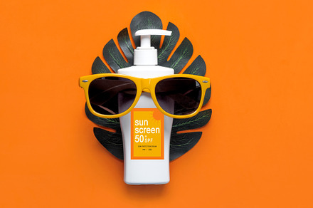 Top view of bottle of sunscreen