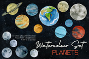 Planets and Moons Watercolor Set, an Illustration by paperlions (Thumbnail 1 of 3)