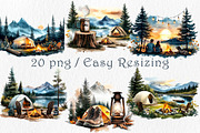 Watercolor Camping Clipart, a Sport Illustration by GalaDesign03 (Thumbnail 3 of 7)