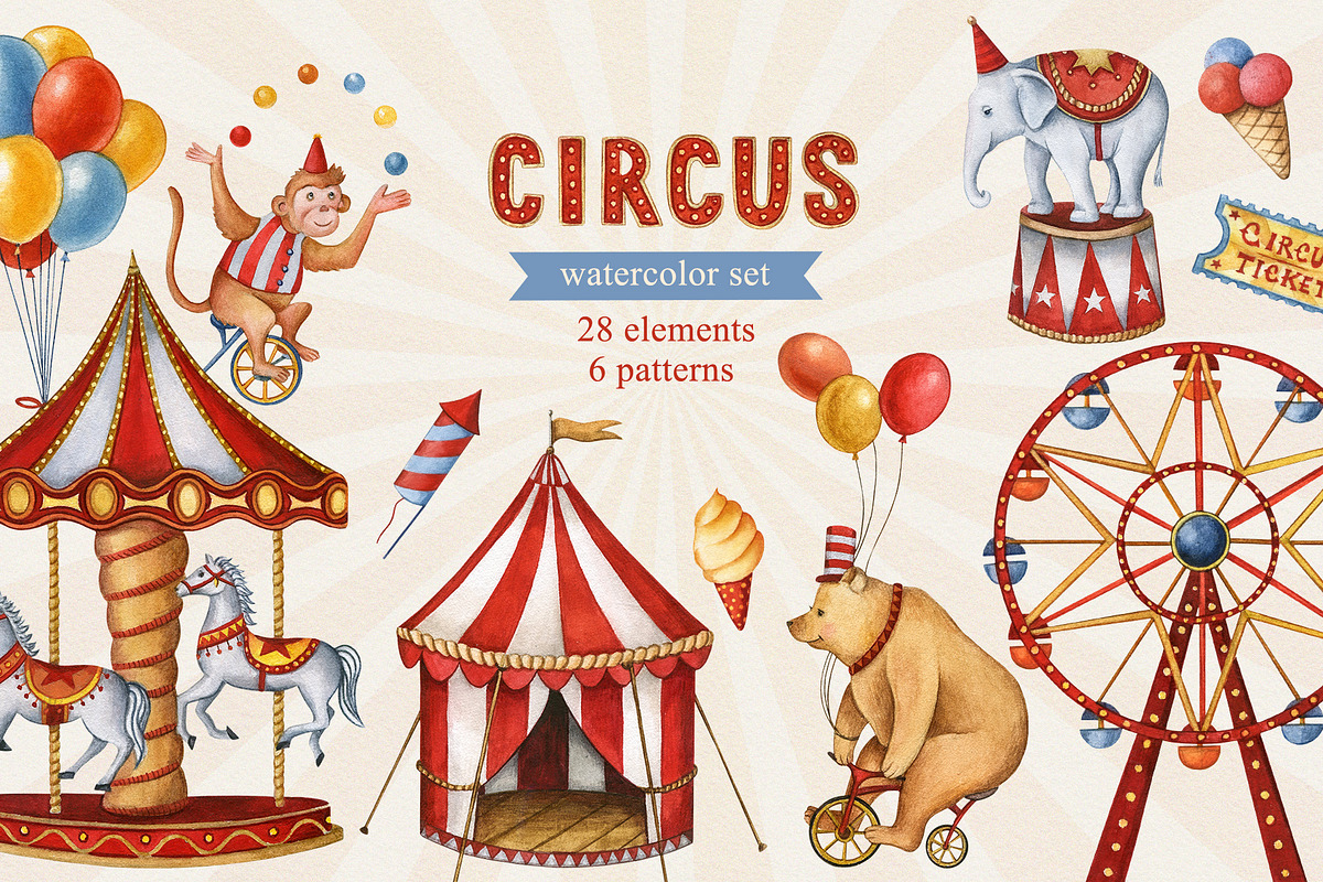 Circus. Watercolor set, a Decorative Illustration by Nastilustra (Photo 1 of 4)