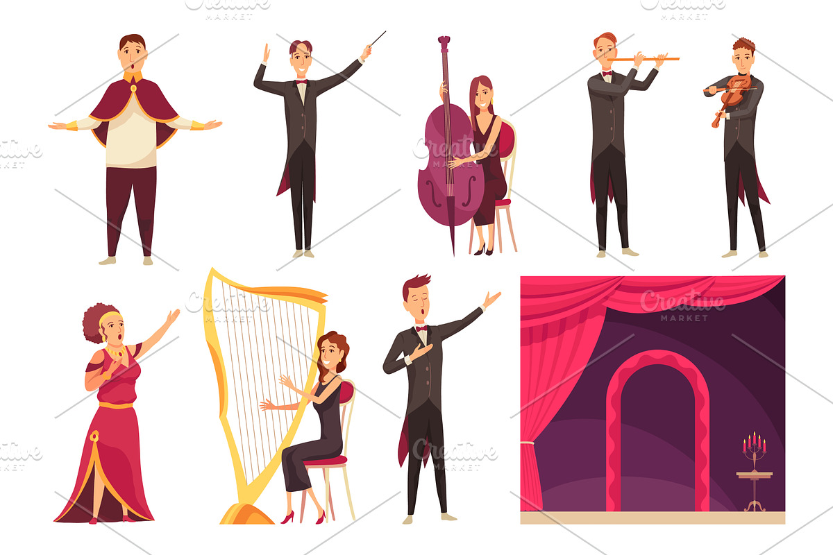 Opera theater flat cartoon elements, a Transportation Illustration by the8monkey