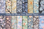Pastel 3D Floral Trees Digital Paper, a Texture Graphic by Dream Creation (Thumbnail 1 of 6)