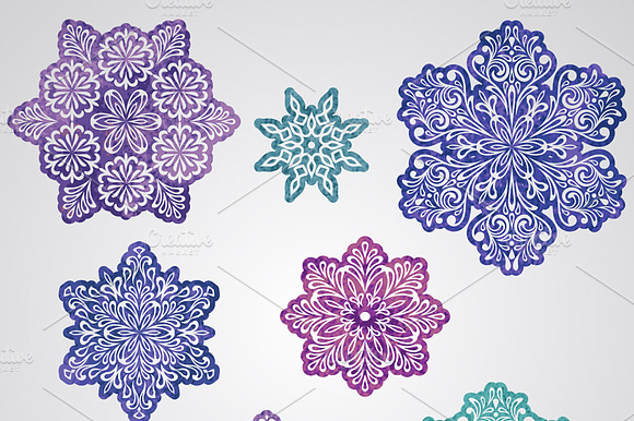 Vector Paper Cut Watercolor Snowflak preview 2