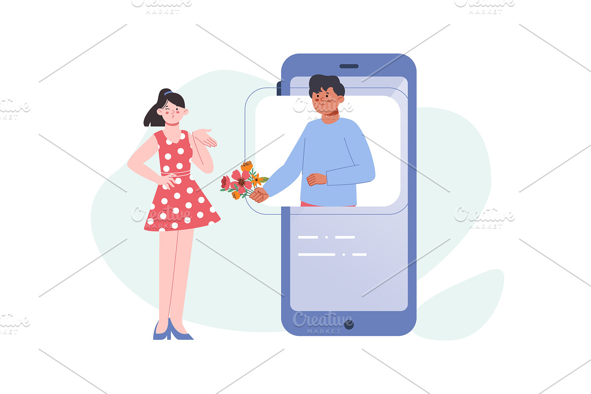 Digital dating. Online communication, a Technology Illustration by LadadikArt