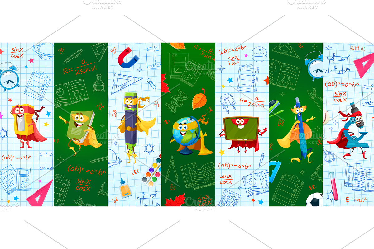 School stationery superheroes, an Illustration by Vector Tradition
