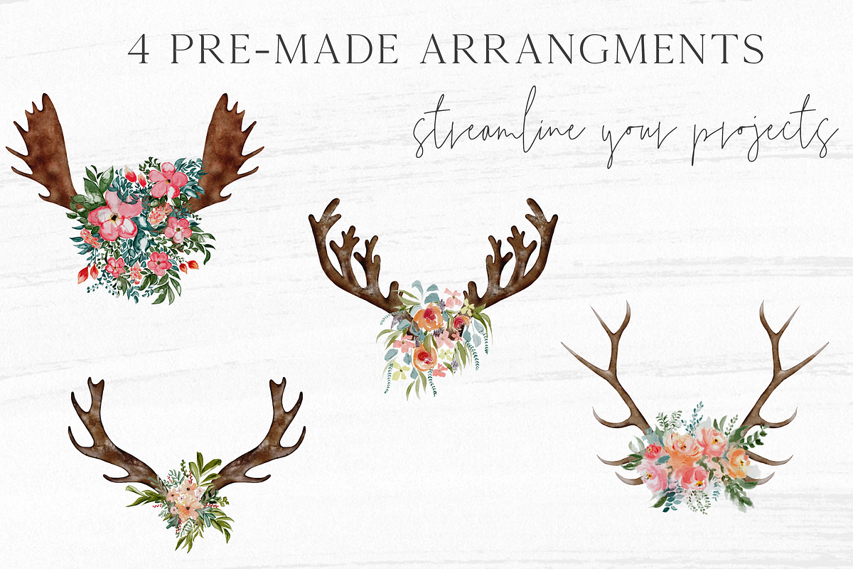 Antlers & Florals Wedding Clipart, an Illustration by Wooly Pronto (Photo 4 of 6)