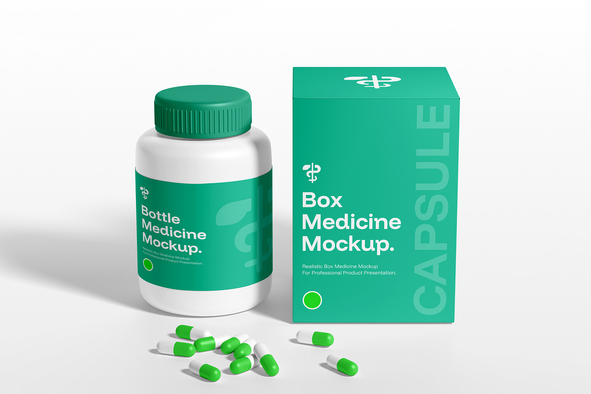 Bottle and Box Medicine Mockup, a Packaging Mockup by SLAB! Design (Photo 5 of 8)